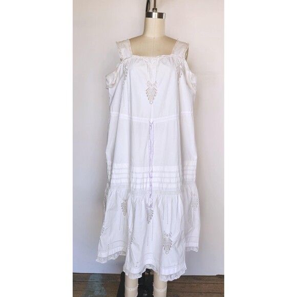 Antique 1900s Edwardian Lace Eyelet White Dress - Prairie - Italian Hand Made OS - Picture 7 of 10